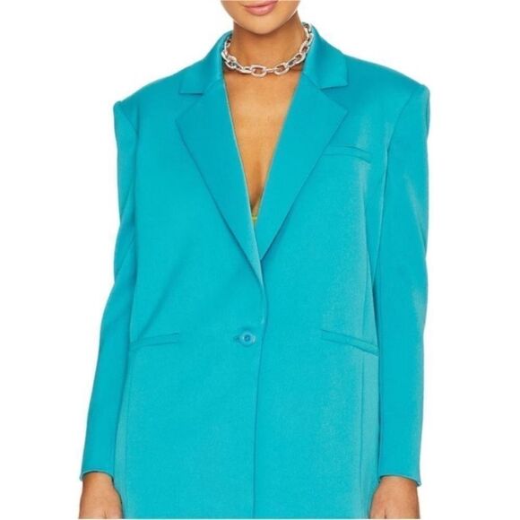 NWT Alice + Olivia Shan Strong Shoulder Blazer in Ocean Floor-has partial tag - Picture 1 of 12